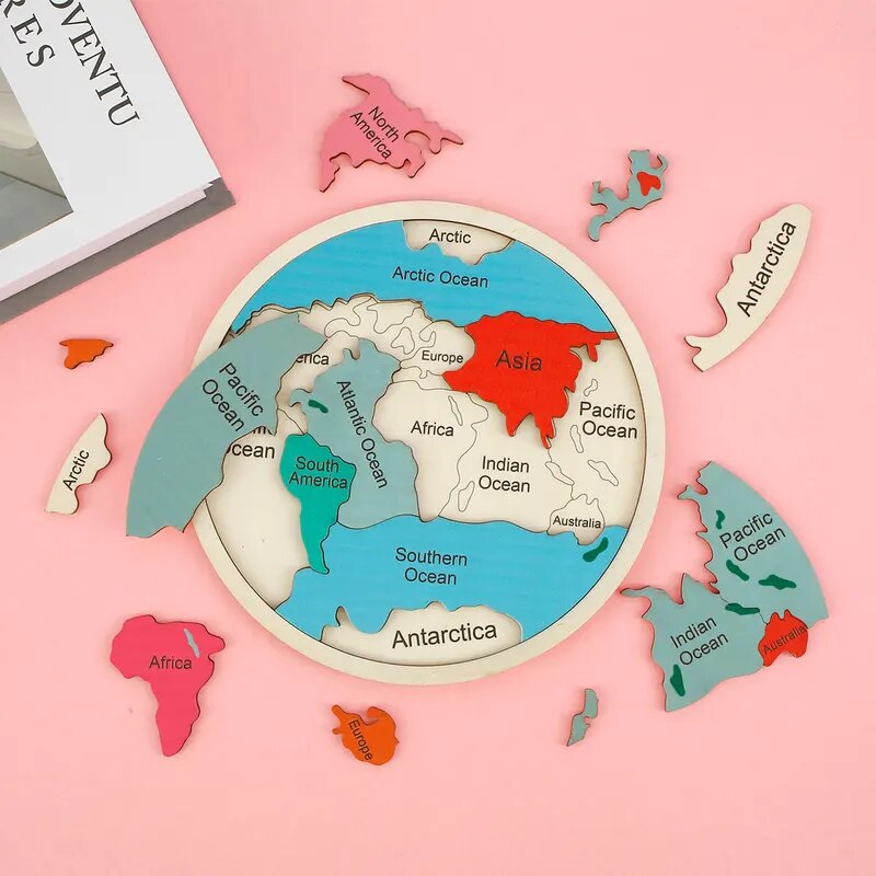 Wooden Colored World Map Puzzl - Puzzle Map World ulasan dan harga