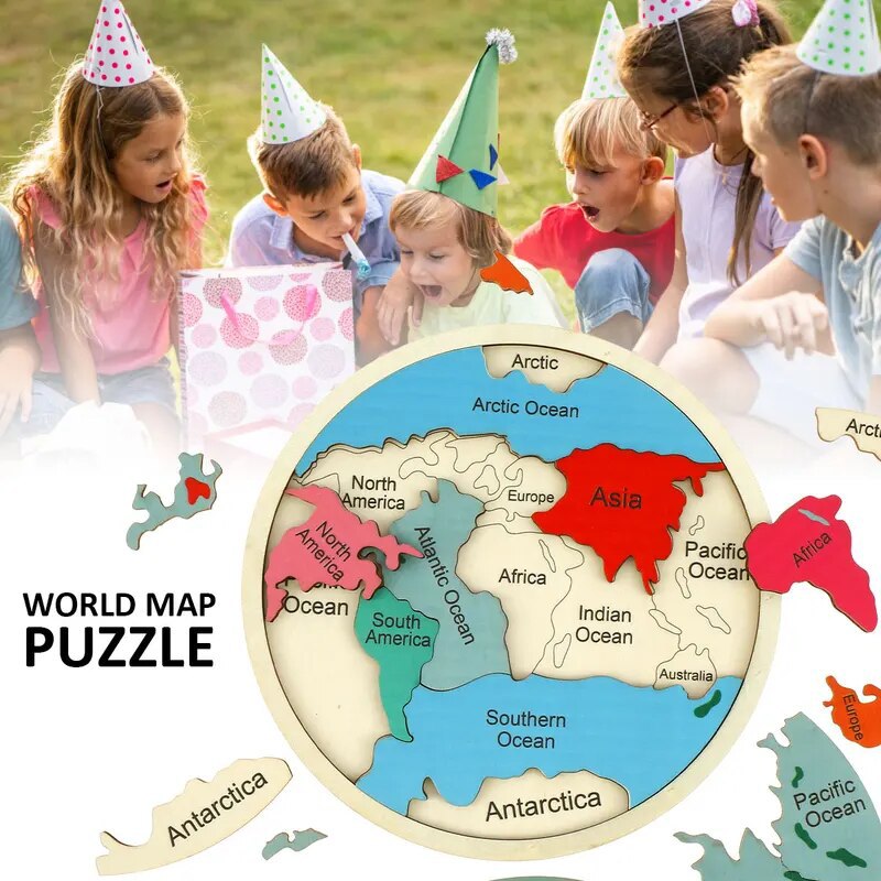 Wooden Colored World Map Puzzl - Puzzle Map World ulasan dan harga